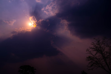 The sky has a cloud covering the sun's rays as a beautiful lobes.