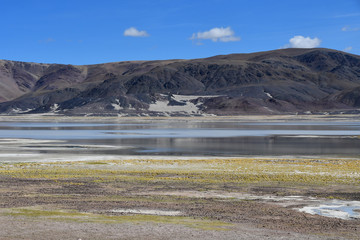 The highly saline lake Drangyer Tsaka in Tibet in sunny day, China