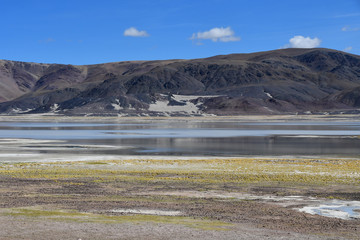 Fototapeta na wymiar The highly saline lake Drangyer Tsaka in Tibet in sunny day, China