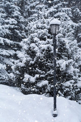 Lantern Under Snowfall.
