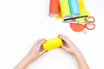 House made of paper. Children's crafts. Material for creativity.