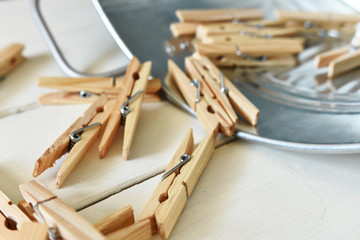 Wooden Cloth Pins Close Up