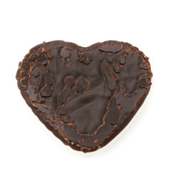 Gingerbread cookies in the form of hearts covered with white glaze and dark chocolate on an isolated background  
