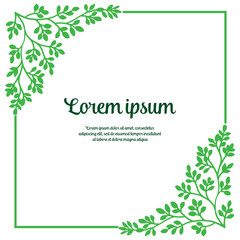 Vector illustration flower and leaf green frame with lettering lorem ipsum hand drawn