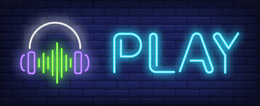 Play Neon Text With Headphones And Sound Wave