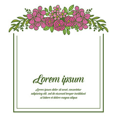 Vector illustration pink flower frame with lettering lorem ipsum hand drawn