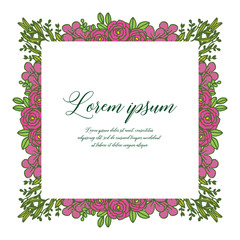 Vector illustration pink flower frame with lettering lorem ipsum hand drawn