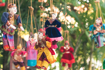 Traditional handicraft puppets for sale  in the ancient pagoda in Bagan, Myanmar