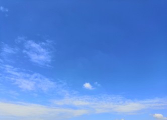 Blue sky with white, soft clouds.The sky is clear.	
