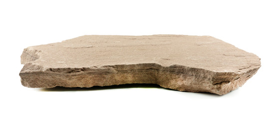 Stone pedestal Empty Showing a Rough Texture with a blurred white background, Product Display Shelf, Blank for mockup design.