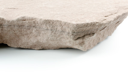 Stone rocks front view empty space, with a blurred white background, Product Display Shelf, Blank for mockup design..