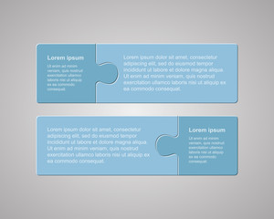 Two pieces steps puzzle jigsaw square infographic.