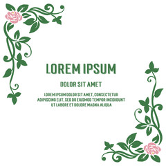 Vector illustration lettering lorem ipsum with pink and red flower ornate frame hand drawn