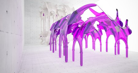 Abstract  concrete gothic interior with glass. 3D illustration and rendering.