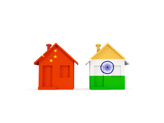 Two houses with flags of China and india