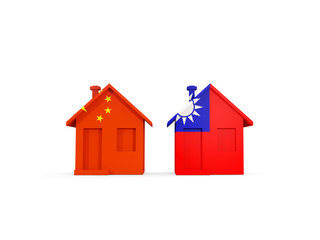 Two houses with flags of China and taiwan