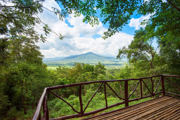 Fototapeta na wymiar Terrace on view forest mountain Landscape balcony outdoors amazing viewpoint nature hill