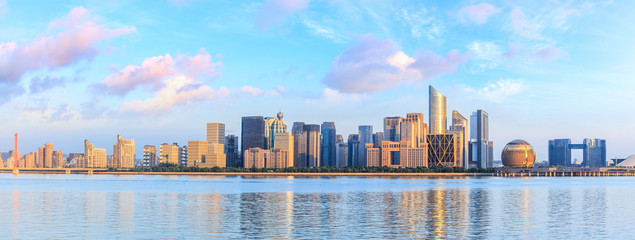 Fototapeta premium Panoramic city skyline with buildings in Hangzhou at sunrise