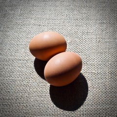 Pile of 2 eggs on brown sack background