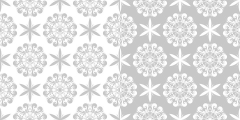 Floral seamless patterns. Gray and white backgrounds compilation