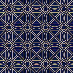  Geometric print. Golden pattern on dark blue seamless background