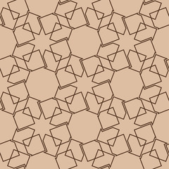 Geometric square seamless pattern. Beige and brown background