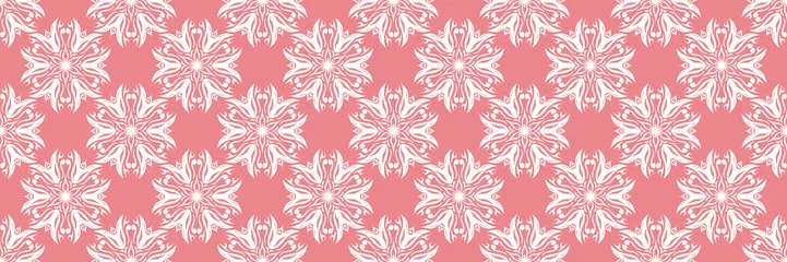 Foto op Canvas Floral print. White pattern on pale pink seamless background © Liudmyla