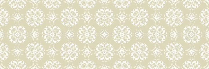 Foto op Canvas Floral seamless olive green background. With white flowers pattern © Liudmyla