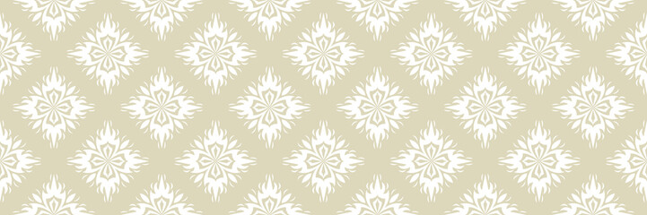White floral seamless pattern on olive green background
