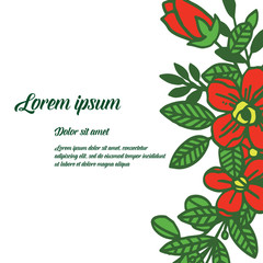Vector illustration red flower frame with lettering lorem ipsum hand drawn