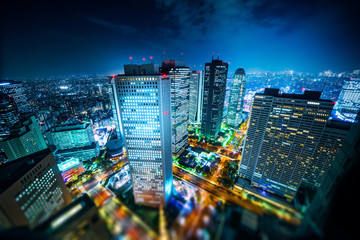 city skyline aerial night view in Shinjuku, Tokyo