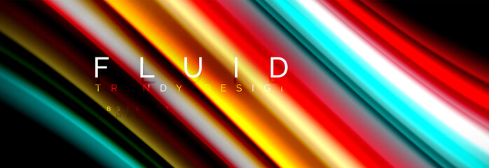 Abstract liquid colorful banner. Trendy wavy dynamic design. Fluid color shapes.