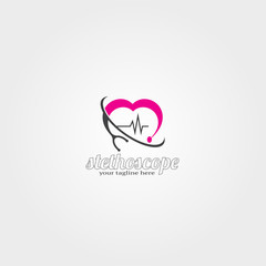 Medical stethoscope logo template with heart , vector logo for business corporate, tools, illustration.