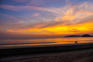 Beautiful sunset at the beach at Krabi Island, Thailand.