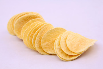 Potato chips and white background.