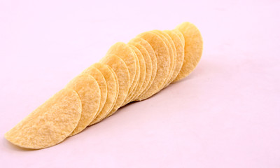 Potato chips and white background.