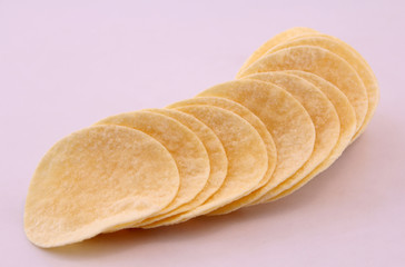 Potato chips and white background.