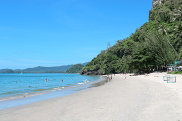 Beautiful tropical coast of Thailand overlooking the beach, azure  sea, Krabi, Ao Nang.