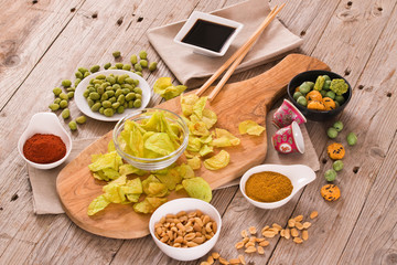 Wasabi flavour potato crisps. 