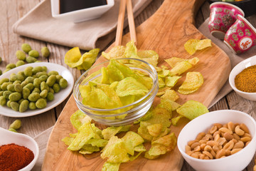 Wasabi flavour potato crisps. 