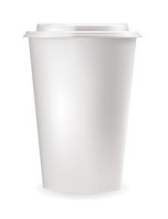 Realistic white plastic cup for cold and hot drinks.
