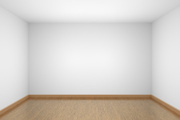 Empty white room with brown hardwood parquet floor