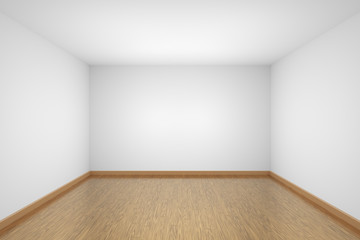 White empty room with brown hardwood parquet floor
