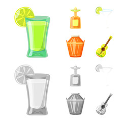 Vector illustration of cafe and Latin symbol. Set of cafe and national stock symbol for web.