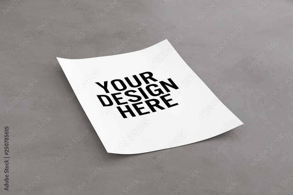 Poster mock up of a sheet of paper isolated on a background with shadow - 3d rendering