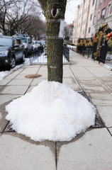 Snow pile on the street in winter season