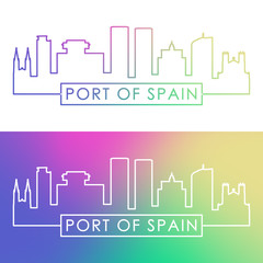 Port of Spain skyline. Colorful linear style. Editable vector file.
