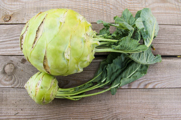 Kohlrabi on rustic wooden table