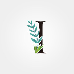 Nature Green Flower I Letter Logo
