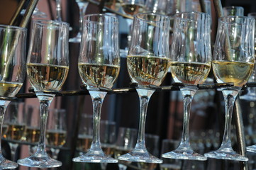 champagne  glass with dry ice at  wedding